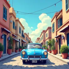 Vintage Triumph in Ancient Greek Landscape