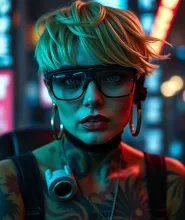 Cyberpunk Woman in Neon Green: Photorealistic Vector Poster