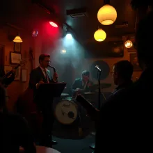 Smoky Bar Jazz Scene - Hopper Inspired Perspective