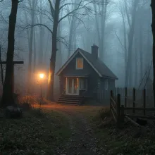Abandoned Roller Coaster in Autumn Forest with Falling Leaves and Morning Fog - Urbex Photography, Nostalgic