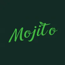 Stylized Mojito Logo - Dark Green, Cursive Serif Font (2 Lines)