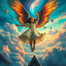 Psychedelic Dreamscape: Girl Flying as Lucy in the Sky with Diamonds