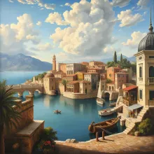 Rococo Greek Harbor Townscape