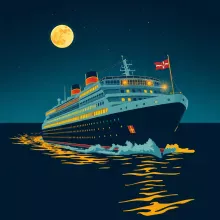 Nighttime Cruise Ship in Art Deco Style