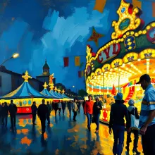 Carnival Night Glow - Impressionist Oil

This title emphasizes the style of the artwork, its theme, and the medium used, while maintaining brevity.