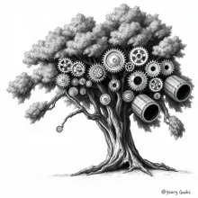 Gear Oak Monochrome Sketch