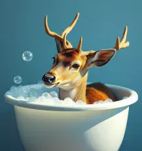 Vivid Deer in Bubble Bath - Colored Pencil Realism