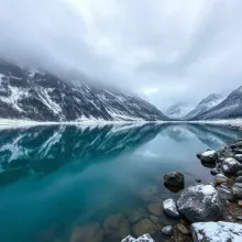 Crystal-Clear Alpine Glacier Lake with Reflections of Snowy Peaks

(Alternatively: Realistic Alpine Panorama with HDR Effects)