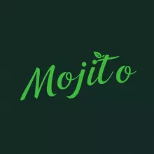 Stylized Mojito Logo - Dark Green, Cursive Serif Font (2 Lines)