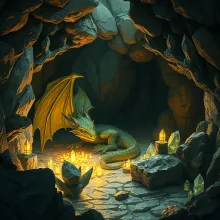 Dragon's Rest in Glowing Crystal Cave

This title captures the main elements of the AI art depiction, which includes a dragon resting, crystals glowing, and a cinematic atmosphere.