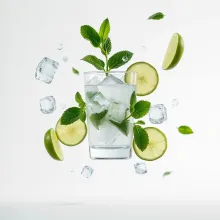 Mid-Air Mojito Assembly: Hyperrealistic Still Life