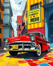 Vibrant '50s Car in Colorful Cuban Cityscape
