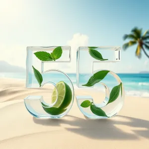 Title: Tropical Ice Sculpture No. 55 - A Double Exposure of Caribbean Dreams and Frozen Mint Lime Refreshment