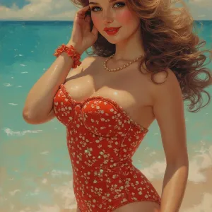 Vibrant 50s Pin-Up Beach Scene: Ekaterina Panikanova Detail