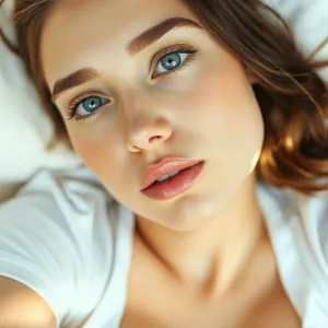 Enthralling Close-up: Luminous Woman with Piercing Blue Eyes