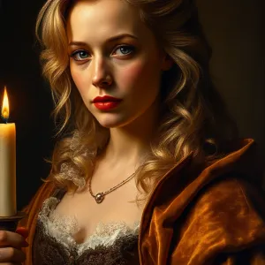 Rembrandt-Inspired Portrait: Contemplative Pamela Anderson in Dutch Baroque Attire