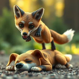 3D Humorous Blend: Mischievous Fox Jumps Over Lazy Dog - ZBrush, Unreal Engine, Maya, After Effects