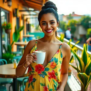 Vibrant Latina in South American Terrace