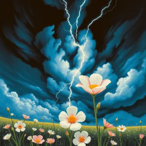 Stormy Pastel Bloom: Fragility & Power Contrast