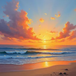 Impressionistic Sunset Beach Oil Painting