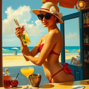 Title: "Degas-inspired: Beach Bar Mojito Preparation