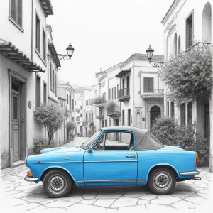 Light Blue Triumph Mayflower in Vibrant Greek Landscape