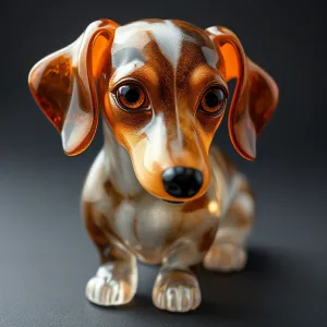 Titled: "Amber-Eyed Calico Dachshund Sculpture