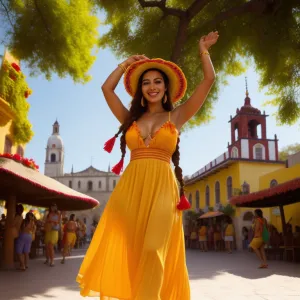 Vibrant Mexican Dancer Amidst Town Square Music