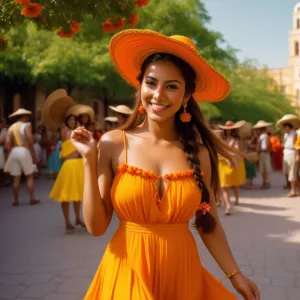 Vibrant Mexican Dancer Amidst Town Square Celebration
