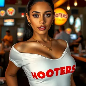 Title: "Sensual Latina in Hooters T-Shirt - Studio Masterpiece in 4K