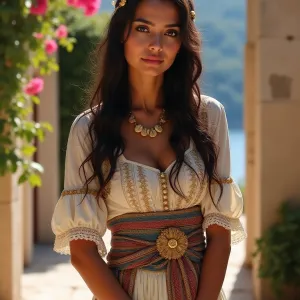 Graceful Greek Maiden in Mediterranean Sunlight