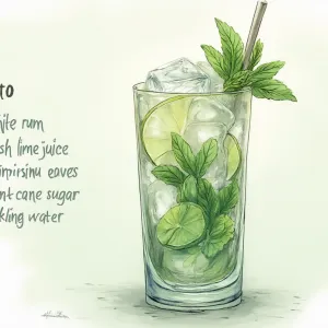 Title: "Elegant Mojito Illustration: Translucent Greens and Light Reflections