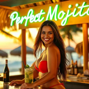 Radiant Beach Bar Sunset: 'Perfect Mojito' Neon Glow