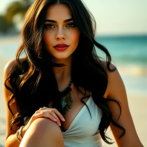 Graceful Arabic Woman in Bahamian Sunset: Ultra-High Definition Portrait