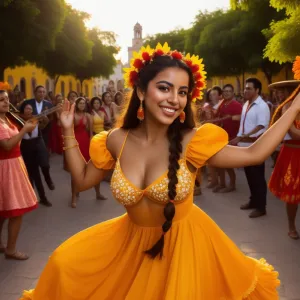 Title: "Vibrant Mexican Dancer Amidst Town Square Festivities