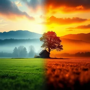 Seamless Seasonal Transition Landscape with Central Feature