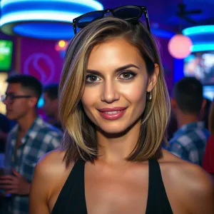 Surprised Woman in a Vibrant Bar Scene