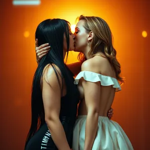 Golden Hour: Passionate Embrace – Kim Kardashian & Scarlett Johansson in a Wet Kiss