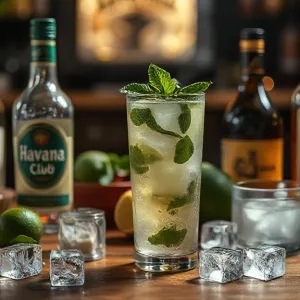 Wooden Table Setup: Cuban Mojito Ingredients