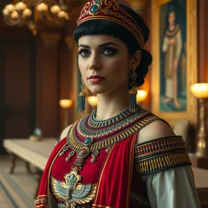 Egyptian Queen Portrait: Luxurious Armor & Ornate Room