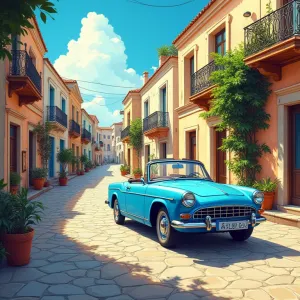 Vibrant Comic-Style Mayflower in Ancient Greek Cityscape