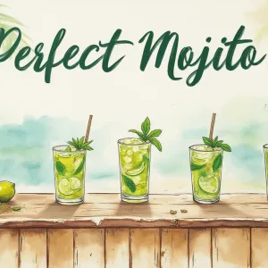 Weathered Watercolor Mural: Perfect Mojito Beach Bar Scene
