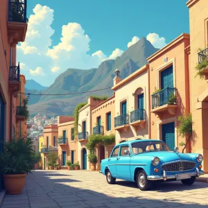 Vibrant Pixel Art: Light Blue Triumph Mayflower in Ancient Greek Cityscape