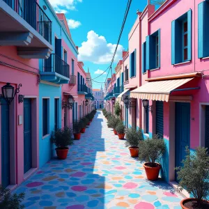Vibrant Psychedelic Scene: Light Blue Triumph Mayflower in Ancient Greek Town