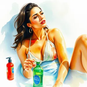 Watercolor Portrait of Salma Hayek in Swimsuit