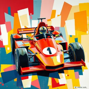 Cubist Racing Car Abstraction in Vibrant Colors