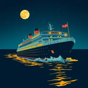 Nighttime Cruise Ship in Art Deco Style