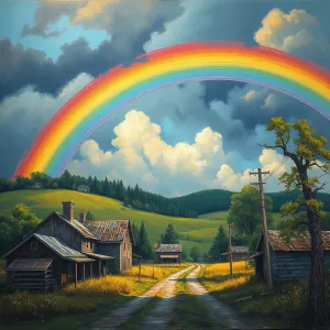 Rainbow Over Abandoned Rural Town