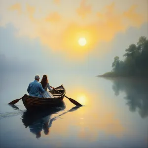 Misty Dawn Romantic Boat Ride

This title captures the essence of the romantic and serene scene depicted in the AI art, while being concise and easy to understand.