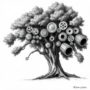 Gear Oak Monochrome Sketch